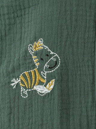 طقم ملابس علوية وأوفرولات قصيرة بأكمام مزينة بتطريز حيوانات لطيفة للأولاد الرضع، الصيف