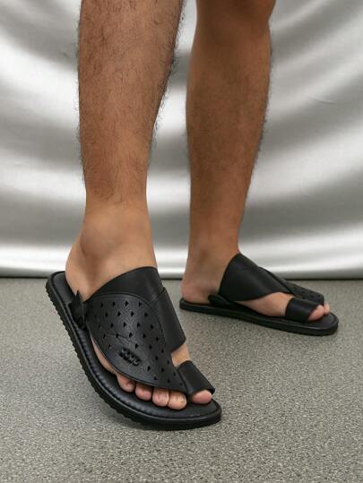 صندل رجالي مسطح, صنادل قابلة للإرتداء بطلة عربية مريحة, باللون الأسود