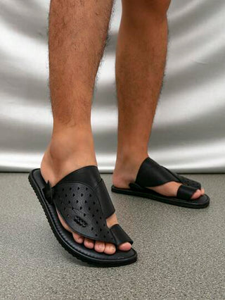 صندل رجالي مسطح, صنادل قابلة للإرتداء بطلة عربية مريحة, باللون الأسود