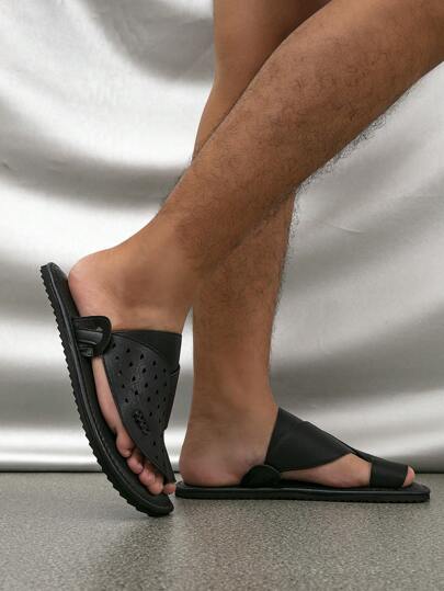 صندل رجالي مسطح, صنادل قابلة للإرتداء بطلة عربية مريحة, باللون الأسود