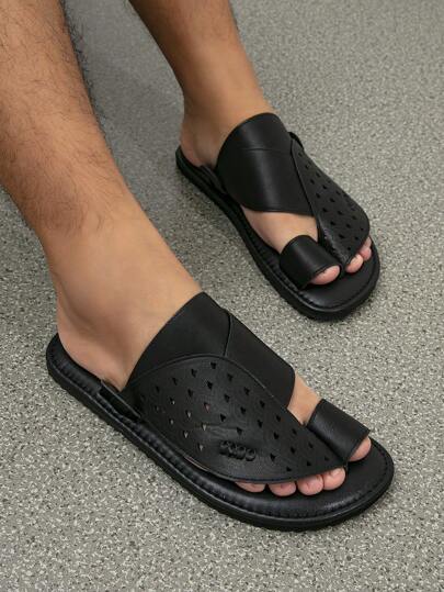 صندل رجالي مسطح, صنادل قابلة للإرتداء بطلة عربية مريحة, باللون الأسود