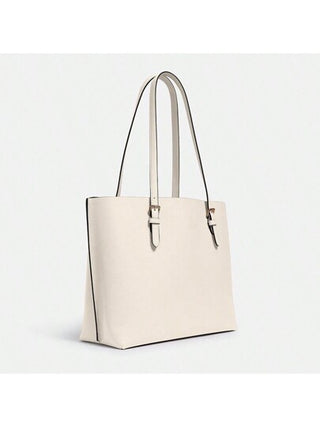 Coach حقيبة يد جلدية كبيرة للنساء ، ذات تصميم كلاسيكي رجعي، ذات شعار عربة "Mollie 34"، مناسبة للتسوق والحمل على الكتف، لون بني داكن مزين بزخرفة أزهار قديمة