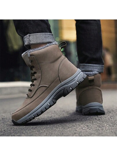 بوت رياضية شتوية للرجال 2024 باطني مبطن للدفء، بوت جلدية مقاومة للماء، بوت ثلج دافئة، بوت عمل وكاجوال للرجال مانعة للانزلاق، تتناسب مع الجينز