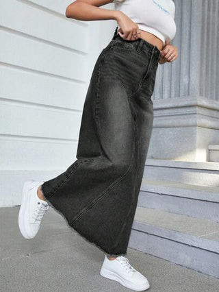 EZwear تنورة دينيم يومية بسيطة لون سادة للسيدات