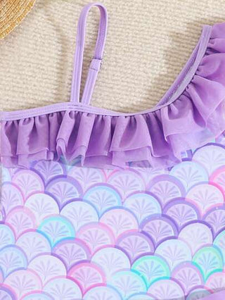 بدلة سباحة وتنورة طباعة بسيطة للفتيات الصغيرات قطعة واحدة