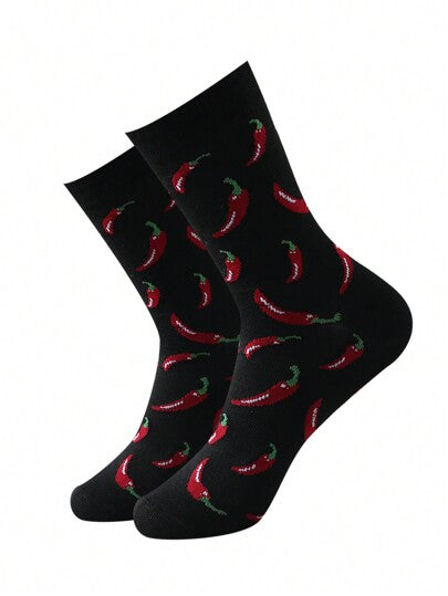 زوج من جوارب القدم المتوسطة ذات طراز رجالي عصري، متعددة الاستخدامات وراحة مصنوعة بشكل رسم الفلفل الحار