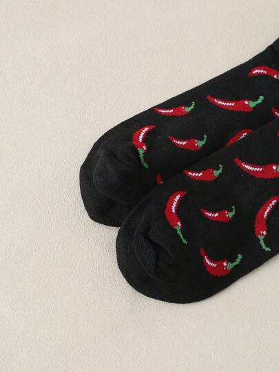 زوج من جوارب القدم المتوسطة ذات طراز رجالي عصري، متعددة الاستخدامات وراحة مصنوعة بشكل رسم الفلفل الحار