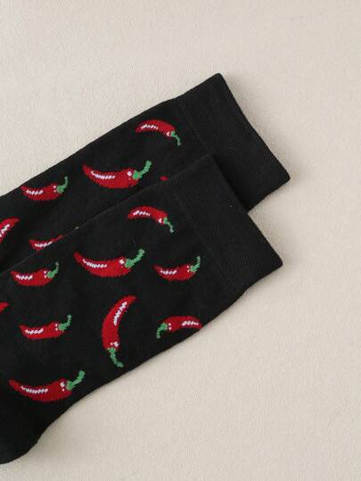 زوج من جوارب القدم المتوسطة ذات طراز رجالي عصري، متعددة الاستخدامات وراحة مصنوعة بشكل رسم الفلفل الحار