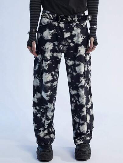 Manfinity Denimwave جينز رجالي فضفاض مطرز بتقنية الربط العشوائي بطريقة اليو 2 كيه العصرية الشارعية القديمة