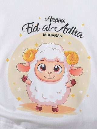 طقم قصير من السترة ذات القبعة والسروال بطبعة الخروف الجميلة للأولاد الرضع، لعيد الأضحى