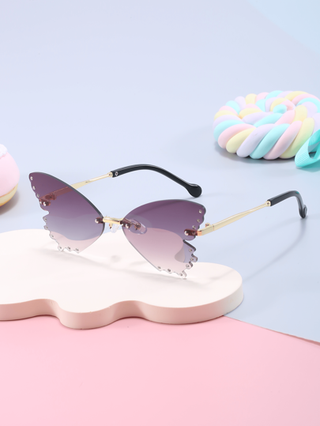 1 زوج من نظارات الموضة نصف إطار بتصميم فراشة مرصعة بالراينستون، للجنسين والأطفال للخروجات والمناسبات الخارجية