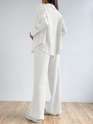 طقم حريمي قطعتين EZwear ملابس نسائية مكونة من قميص وبنطلون طويل بسيط وعصري للإستخدام اليومي