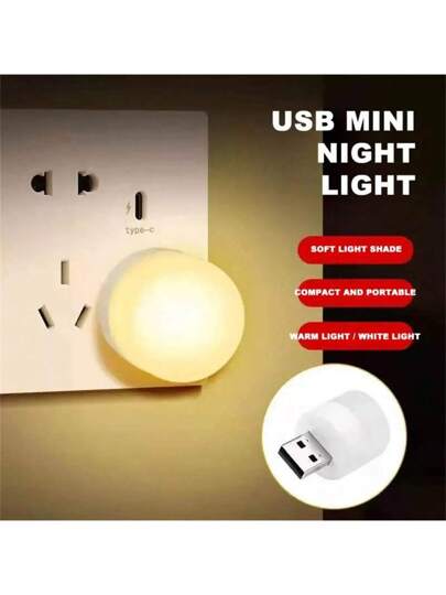 6 قطع/10 قطع إضاءة ليلية صغيرة بمنفذ USB، إضاءة طوارئ بجانب السرير في غرف النوم والسكن الجامعي، توفير الطاقة وحماية العين