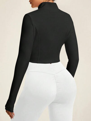 Sport Studio جاكيت رياضية عارضة نسائية بأكمام طويلة ومقاس ضيق بلون سادة للنشاطات الرياضية وللإرتداء اليومي