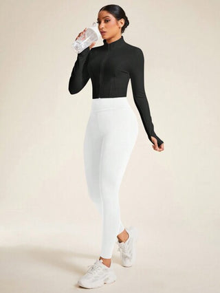 Sport Studio جاكيت رياضية عارضة نسائية بأكمام طويلة ومقاس ضيق بلون سادة للنشاطات الرياضية وللإرتداء اليومي