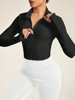 Sport Studio جاكيت رياضية عارضة نسائية بأكمام طويلة ومقاس ضيق بلون سادة للنشاطات الرياضية وللإرتداء اليومي