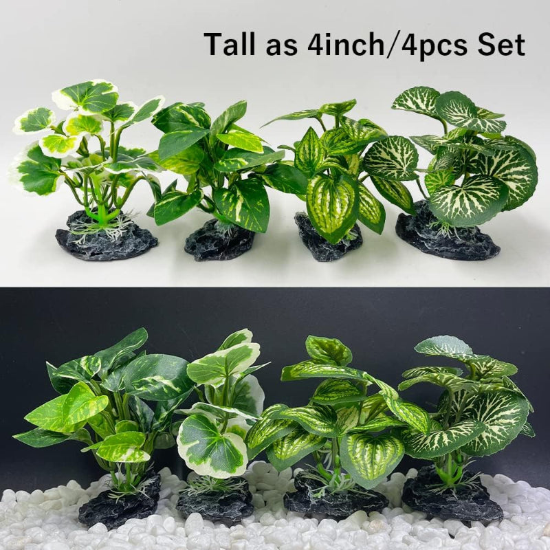 زينة حوض السمك للحيوانات الأليفة، أزهار زخرفية لحوض الأسماك، مفرش ورقة بيتا بحجم صغير 10.16 سم/نبات صناعي لوعاء أسماك الذهب/نباتات الزواحف (مجموعة من 4 قطع/أخضر)