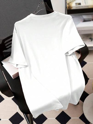 تي شيرت صيفي عارض للفتيان المراهقين بياقة دائرية وأكمام قصيرة بطباعة شعار القطط