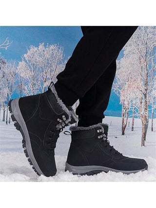 بوت رجالي للثلج في الشتاء عالي الجودة ضد الماء، مع لمسة فروية مريحة، يناسب الأزواج. بوت للمشي في الهواء الطلق والتسلق والسفر والعمل.