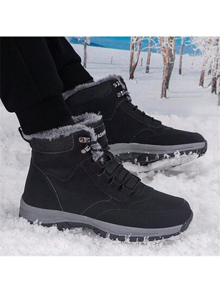بوت رجالي للثلج في الشتاء عالي الجودة ضد الماء، مع لمسة فروية مريحة، يناسب الأزواج. بوت للمشي في الهواء الطلق والتسلق والسفر والعمل.