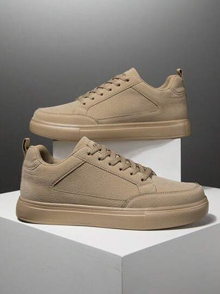 حذاء تزلج بكعب مسطح للرجال برباط أنيق لون كاكي مع بلوكات , حذاء كاجوال خارجي بمقدمة مستديرة