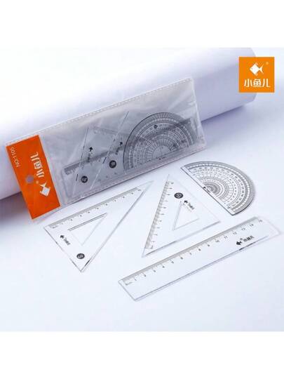 أدوات مكتبية ومدرسية مجموعة 4 قطع تتكون من أدوات القياس المتعددة الوظائف التي يستخدمها الطلاب وتشمل المسطرة المستقيمة، والمسطرة المنحنية والزاوي، ولوحة مثلثة عالية الجودة كأداة رسم وتصميم الهندسة