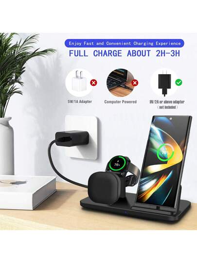 محطة شحن سريعة من النوع USB C متوافقة مع هواتف سامسونج والساعات والسماعات اللاسلكية، شاحن لاسلكي ثلاثي الاستخدام متوافق مع ساعات جالكسي واتش 7/6/5/برو/4/3/أكتيف 2/1 وهواتف جالكسي S25/S24/S23/S22/21/20 وجالكسي نوت 20/10 وجالكسي زد فولد/فليب 6/5/4 والسماعات