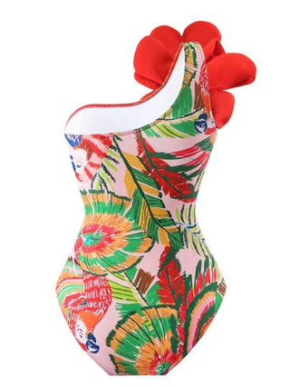 Swim Oasis ملابس سباحة قطعة واحدة بطبعات عشوائية للحجم الكبير صيفية