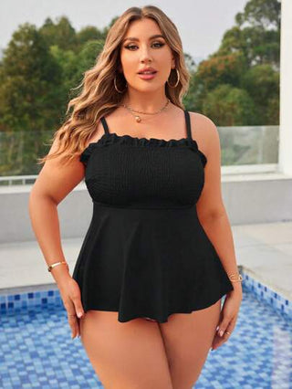 Swim Lushoire مجموعة تانكيني بأحزمة سباغيتي بلون سادة لفصل الصيف بمقاس زائد ومع بنطلون داخلي بطبعة مثلثة