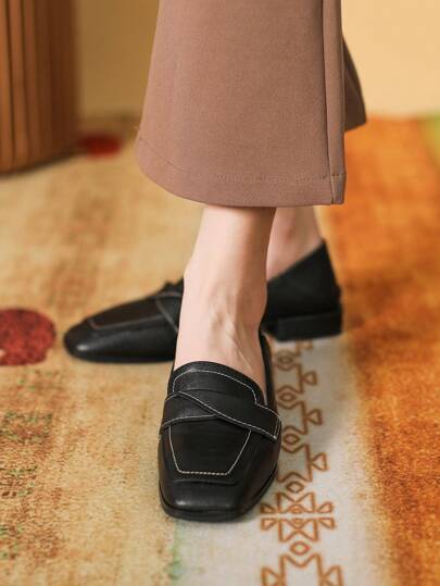 أحذية نسائية مربعة الأصبع بكعب متين سهلة الارتداء موكاسينرمضان