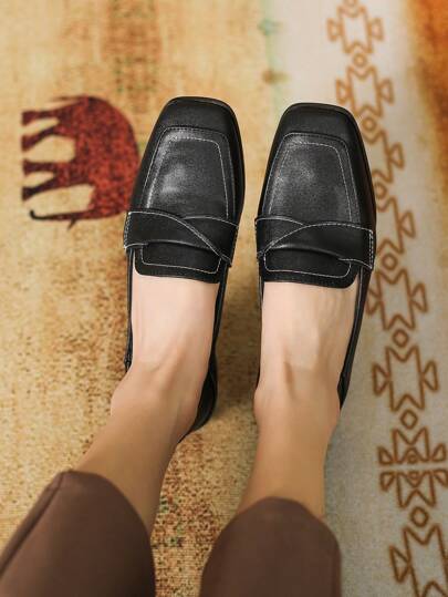 أحذية نسائية مربعة الأصبع بكعب متين سهلة الارتداء موكاسينرمضان