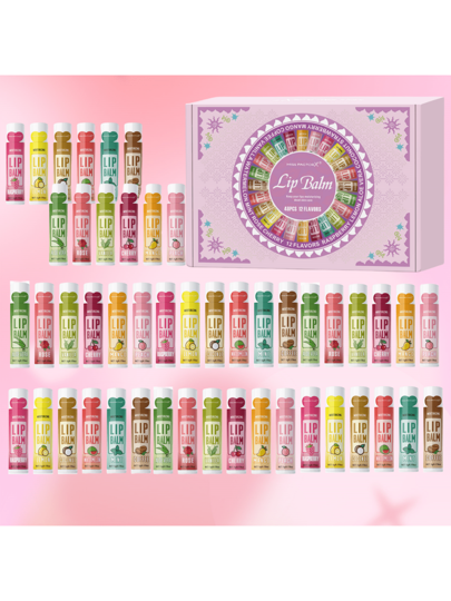 مجموعة هدايا مكونة من 48 قطعة - مجموعة مرطبات شفاه 12 نكهة (5 جرام لكل مرطب شفاه) للترطيب العميق والترطيب الطويل وتحسين لون الشفاه، مناسبة كهدية للزملاء والنساء وكهدايا حفلات.