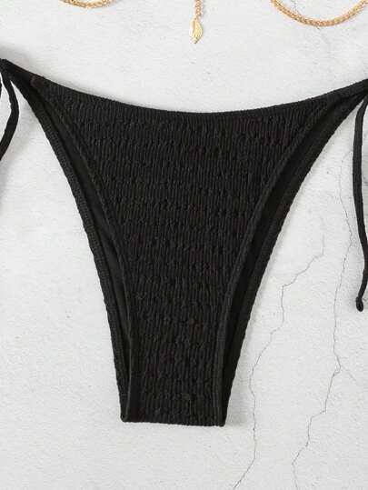 SHEIN Swim مجموعة بيكيني مثيرة للنساء برباط عنق وحيد بلون سادة، ملابس سباحة للشاطئ الصيفي