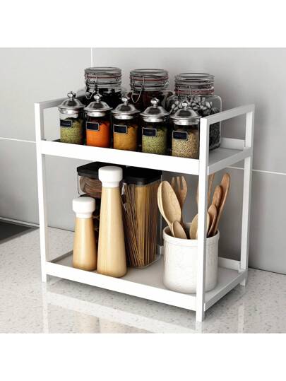 رف تخزين للمطبخ بطبقتين - رف مكتبي محمول، رف مضاد للتقطير، منظم مكتبي متعدد الوظائف مناسب للديكور المنزلي، المستحضرات التجميلية، الكتب، غرفة النوم، المكتب، الخارج