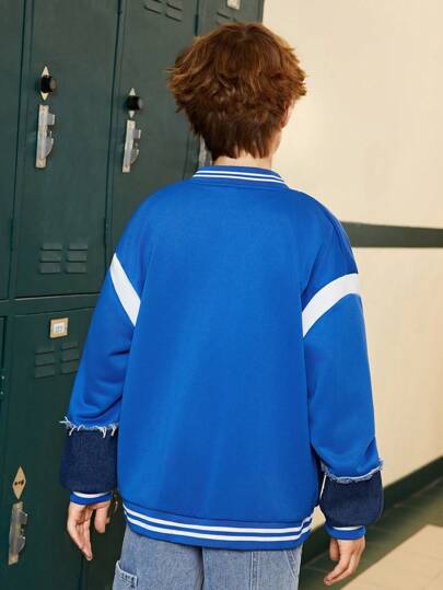 SHEIN جاكيت بيسبول عارض لولد في الفترة الانتقالية بعمر العشر سنوات، بتصميم ملون