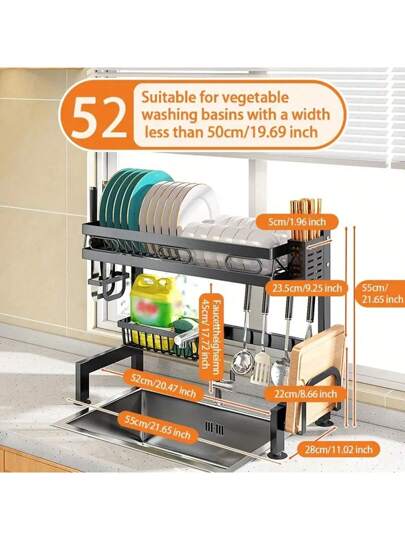 حامل تخزين الحوض المزدوج للمطبخ من الصلب المطلي ، حامل صحون المطبخ ، حامل تخزين المطبخ ، مادة الكربون الصلب المطلي المدهون ، حامل تخزين أدوات المطبخ الجميل والأنيق دليل المطبخ