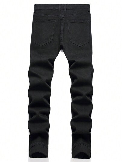 سراويل جينز ضيقة مطاطية بطبعة نباتية للرجال