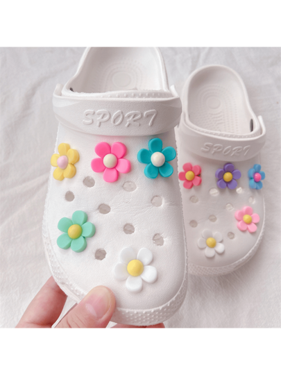 شارمات حذاء زهرية على شكل زهور, 9 قطع, إكسسوارات حذاء DIY، مناسبة لصنادل وفليب فلوب النسائية