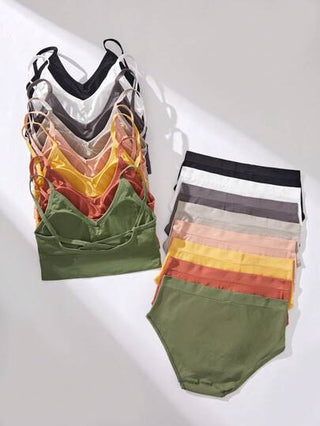 Shein Underwear&Sleepwear Basics مجموعة رياضية من 8 قطع للنساء برا وبنطلون داخلي بسيط ومريح