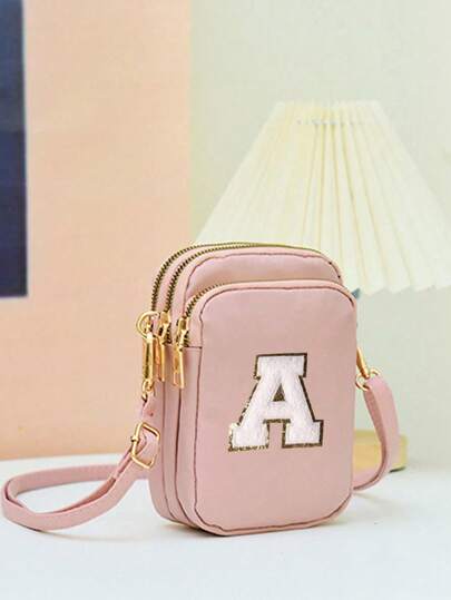 حقيبة جانبية بيد وحزام للكتف قماشية للهاتف، محفظة عمودية للنقود للفتيات، للسفر، للعودة إلى المدرسة، للهدايا (حقيبة مصنوعة يدويًا بأحرف أبجدية!)