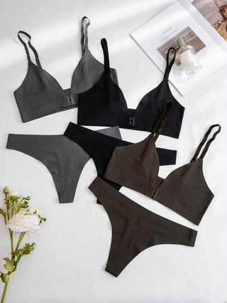 Shein Underwear&Sleepwear Basics 6 قطعة/مجموعة بيجامة مجموعة سلسلة الراحة الكنزة النسيج المنسوج بدون غرز مع إغلاق أمامي ملابس داخلية مثيرة