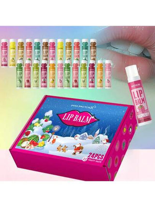 MISS FACTORX 24 قطعة/علبة طقم هدايا عيد الميلاد، 12 نكهة شفاه مرطبة 5 جرام، ترطيب عميق، ثابت لفترة طويلة، يعزز لون الشفاه، مناسب للجنسين، هدية للنساء، مفضلات الحفلات