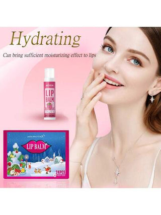 MISS FACTORX 24 قطعة/علبة طقم هدايا عيد الميلاد، 12 نكهة شفاه مرطبة 5 جرام، ترطيب عميق، ثابت لفترة طويلة، يعزز لون الشفاه، مناسب للجنسين، هدية للنساء، مفضلات الحفلات