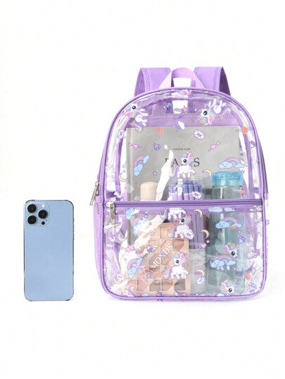 حقيبة ظهر لطيفة ومضحكة مطبوع عليها وحش وردي بمادة بي في سي للأطفال قطعة واحدة، مقاومة للماء مع حقيبة شبكية جانبية، مناسبة للسفر و المدرسة، مناسبة للاستخدام اليومي و كهدية عيد جميلة