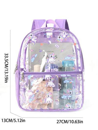 حقيبة ظهر لطيفة ومضحكة مطبوع عليها وحش وردي بمادة بي في سي للأطفال قطعة واحدة، مقاومة للماء مع حقيبة شبكية جانبية، مناسبة للسفر و المدرسة، مناسبة للاستخدام اليومي و كهدية عيد جميلة