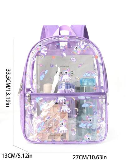 حقيبة ظهر لطيفة ومضحكة مطبوع عليها وحش وردي بمادة بي في سي للأطفال قطعة واحدة، مقاومة للماء مع حقيبة شبكية جانبية، مناسبة للسفر و المدرسة، مناسبة للاستخدام اليومي و كهدية عيد جميلة