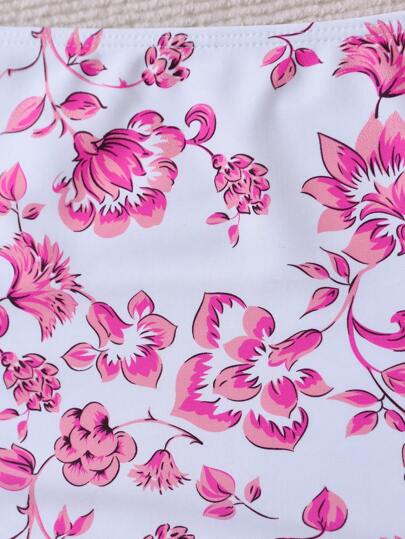 Swim Mod طقم بكيني للنساء ذوات الحجم الكبير 3 قطع، طباعة عشوائية، طراز بسيط للاستخدام اليومي في الصيف والشاطئ