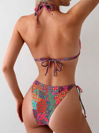 Swim Vcay مجموعة ملابس السباحة المطبوعة للسيدات بطبعات عشوائية، 2 قطعة/مجموعة، حقوق طبع وتأليف صيفية