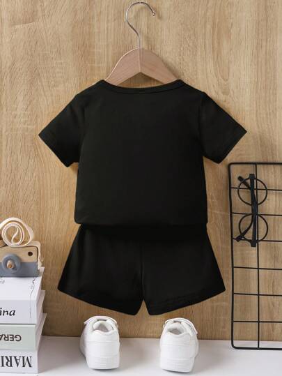 مجموعة أكمام قصيرة مطبوع عليها أرقام مرحة للأولاد الرضع، صيفية