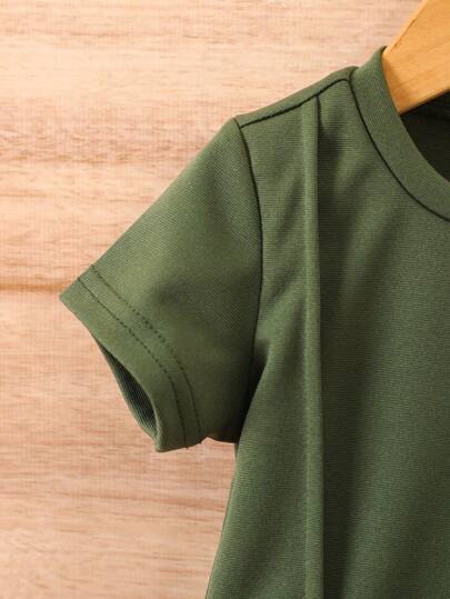 مجموعة قطعتين ملابس صيفية على الطراز الأوروبي والأمريكي للأولاد من عمر 0-3 سنوات، بلوزة كم قصير وبنطال طويل